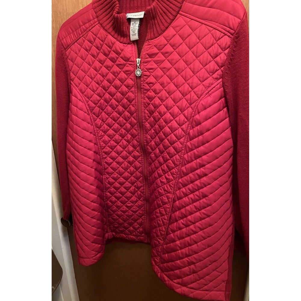 Catherine Red Quilted Front 2X Zip Cardigan